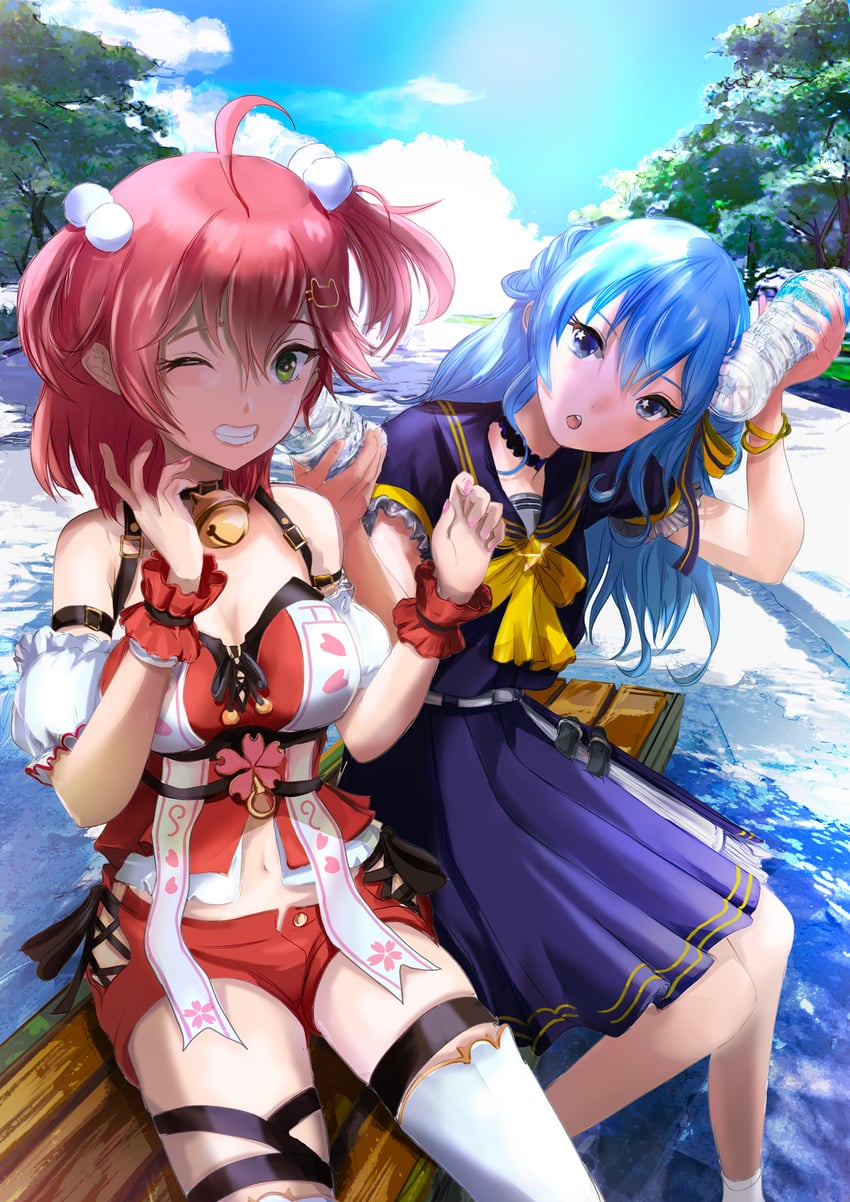 hoshimachi suisei and sakura miko (hololive) drawn by amatsunatsu_hachiko