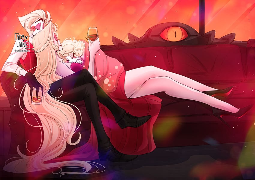 lucifer morningstar, charlie morningstar, and lilith (hazbin hotel) drawn by adylaineart