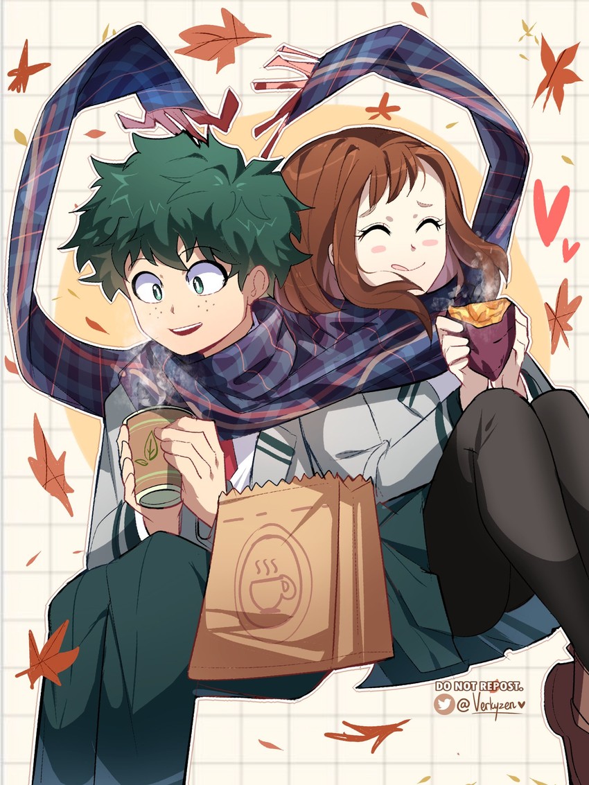 midoriya izuku and uraraka ochaco (boku no hero academia) drawn by verkyzen