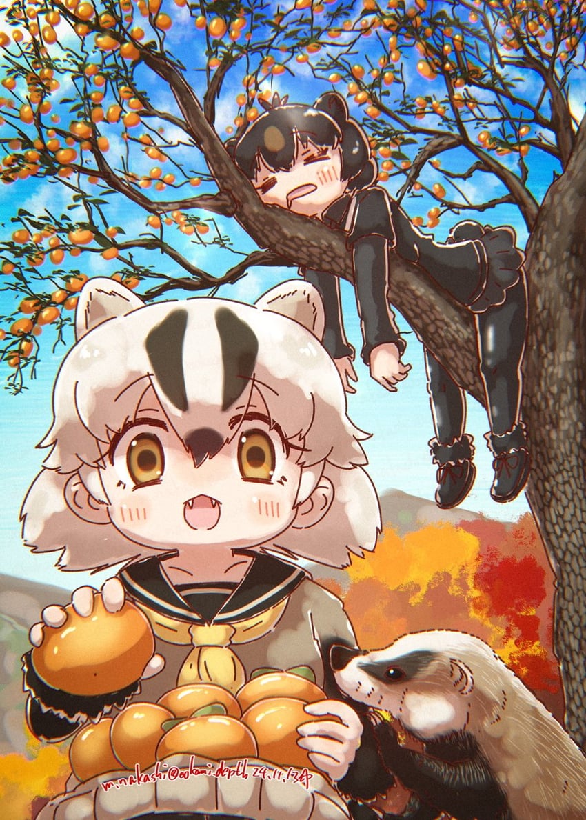 japanese black bear and japanese badger (kemono friends) drawn by nakashi_masakumi