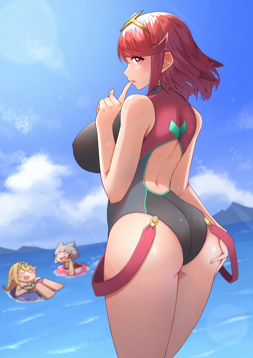 pyra, mythra, and nia (xenoblade chronicles and 1 more) drawn by osora_(judithandlilith)