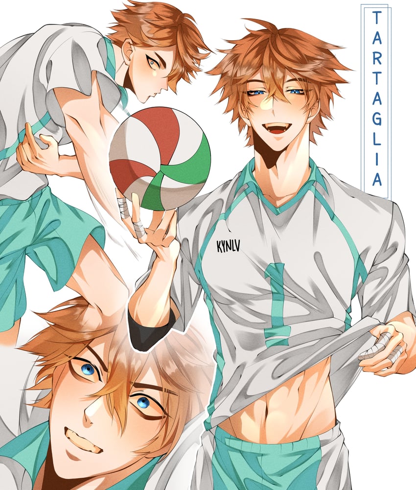 tartaglia and oikawa tooru (genshin impact and 1 more) drawn by kynlv