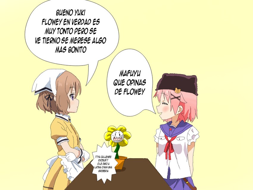 flowey, takeya yuki, and hoshikawa mafuyu (undertale and 2 more) drawn by jimmy09