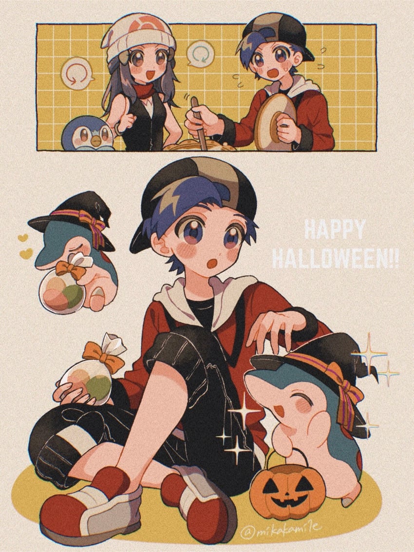 dawn, ethan, piplup, and cyndaquil (pokemon and 2 more) drawn by mikakami1e