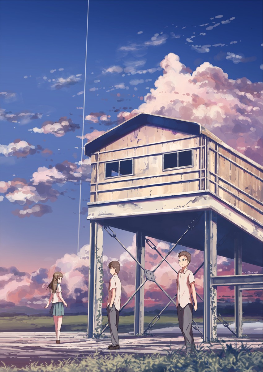 sawatari sayuri, shirakawa takuya, and fujisawa hiroki (kumo no mukou yakusoku no basho) drawn by isou_nagi