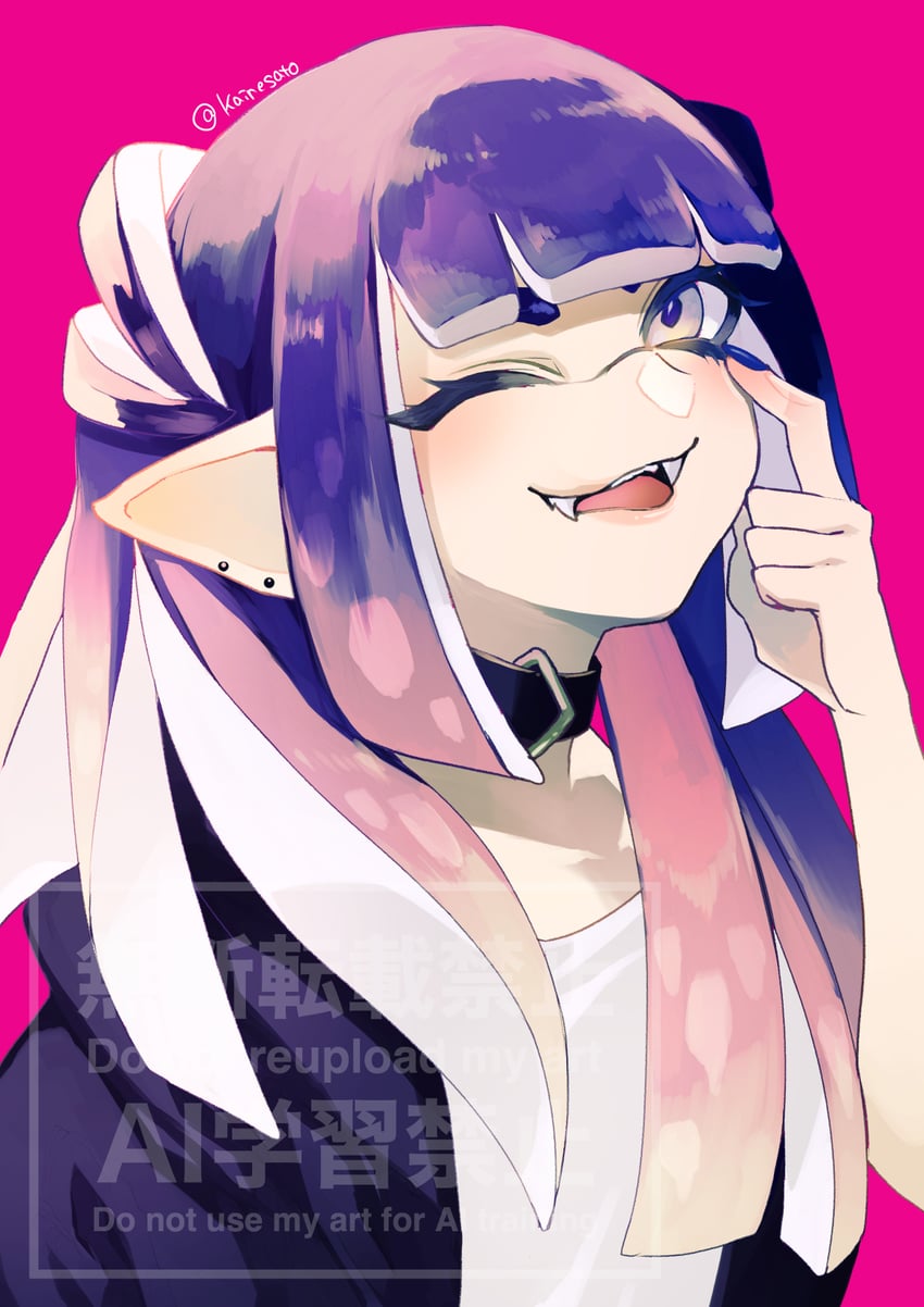 inkling player character and inkling girl (splatoon and 1 more) drawn by kainesato