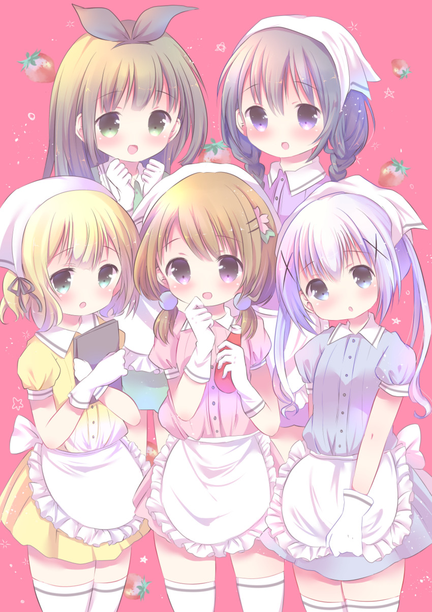 kafuu chino, hoto cocoa, kirima syaro, tedeza rize, and ujimatsu chiya (gochuumon wa usagi desu ka? and 2 more) drawn by rin_(fuwarin)