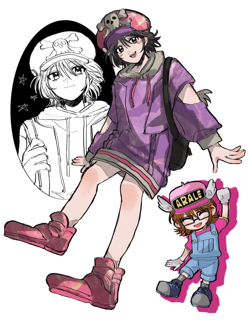 randal ivory, norimaki arale, and tsukada satoru (randal's friends and 1 more) drawn by zakuro_(kdxd87965)