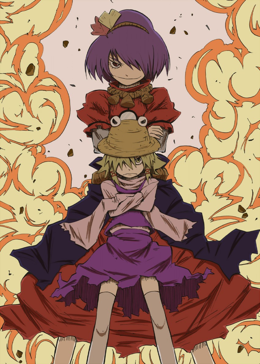 moriya suwako, yasaka kanako, and pyonta (touhou) drawn by karu_(ishiken)