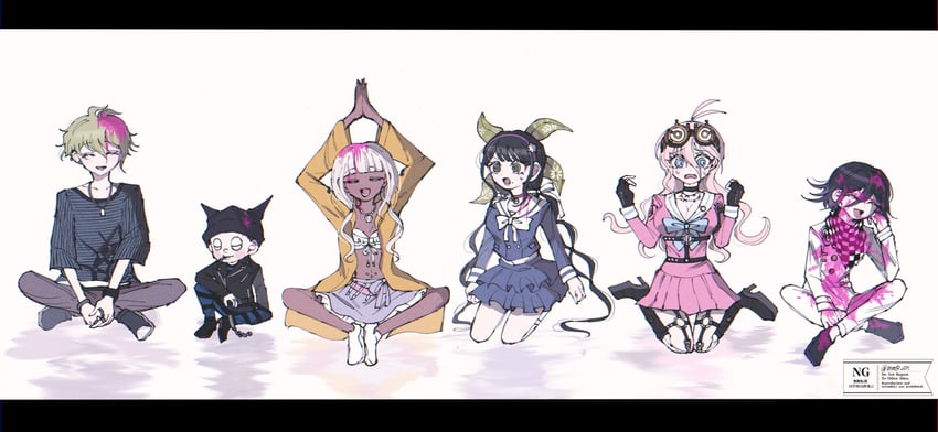 oma kokichi, iruma miu, amami rantaro, yonaga angie, chabashira tenko, and 1 more (danganronpa and 1 more) drawn by mmr_0x