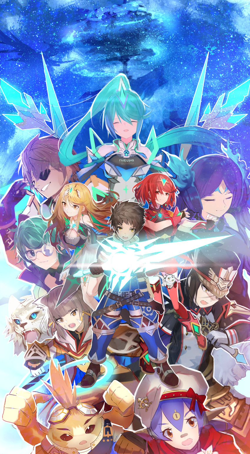 pyra, mythra, nia, rex, pneuma, and 9 more (xenoblade chronicles and 1 more) drawn by tarbo_(exxxpiation)