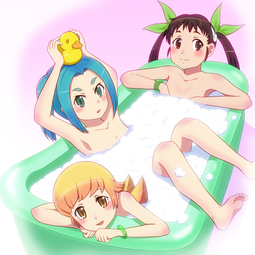 oshino shinobu, hachikuji mayoi, and ononoki yotsugi (monogatari and 1 more) drawn by nekonin.
