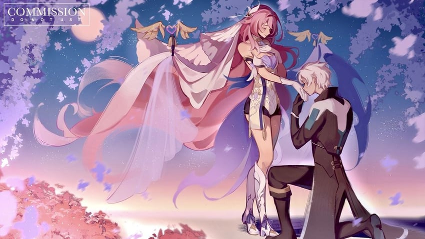 elysia and kevin kaslana (honkai and 1 more) drawn by mumechi