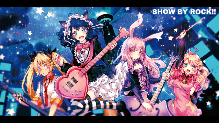cyan, retoree, chuchu, moa, and strawberry heart (show by rock!!) drawn by sazanami_shione