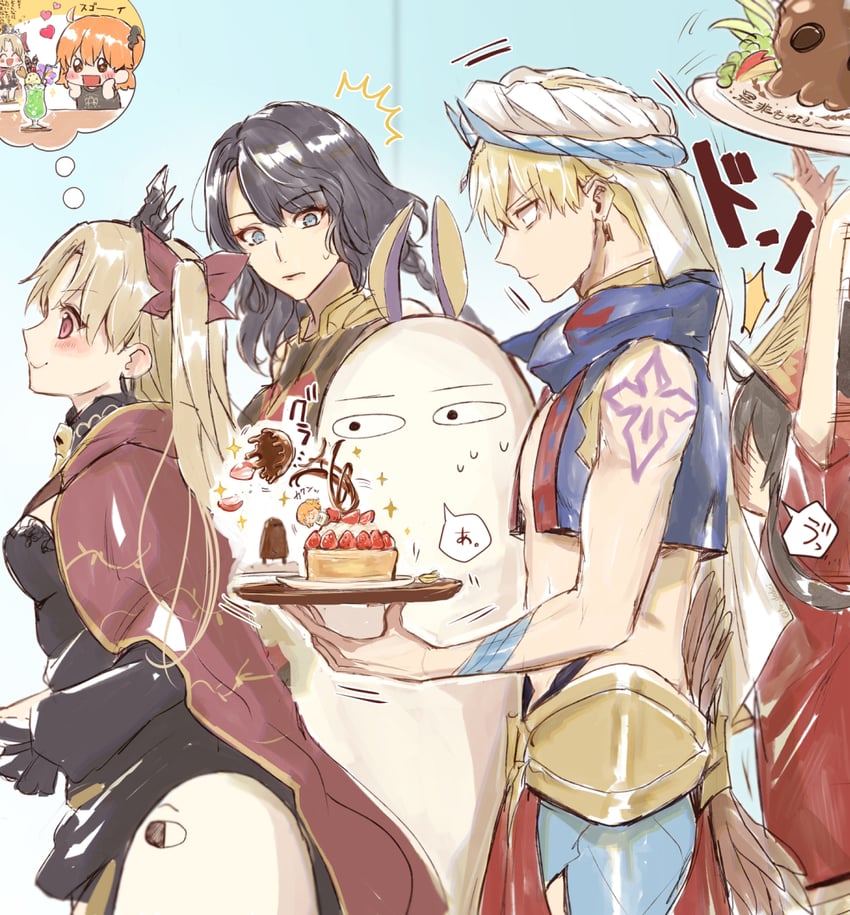 fujimaru ritsuka, ereshkigal, oda nobunaga, nitocris, medjed, and 2 more (fate and 1 more) drawn by aruti
