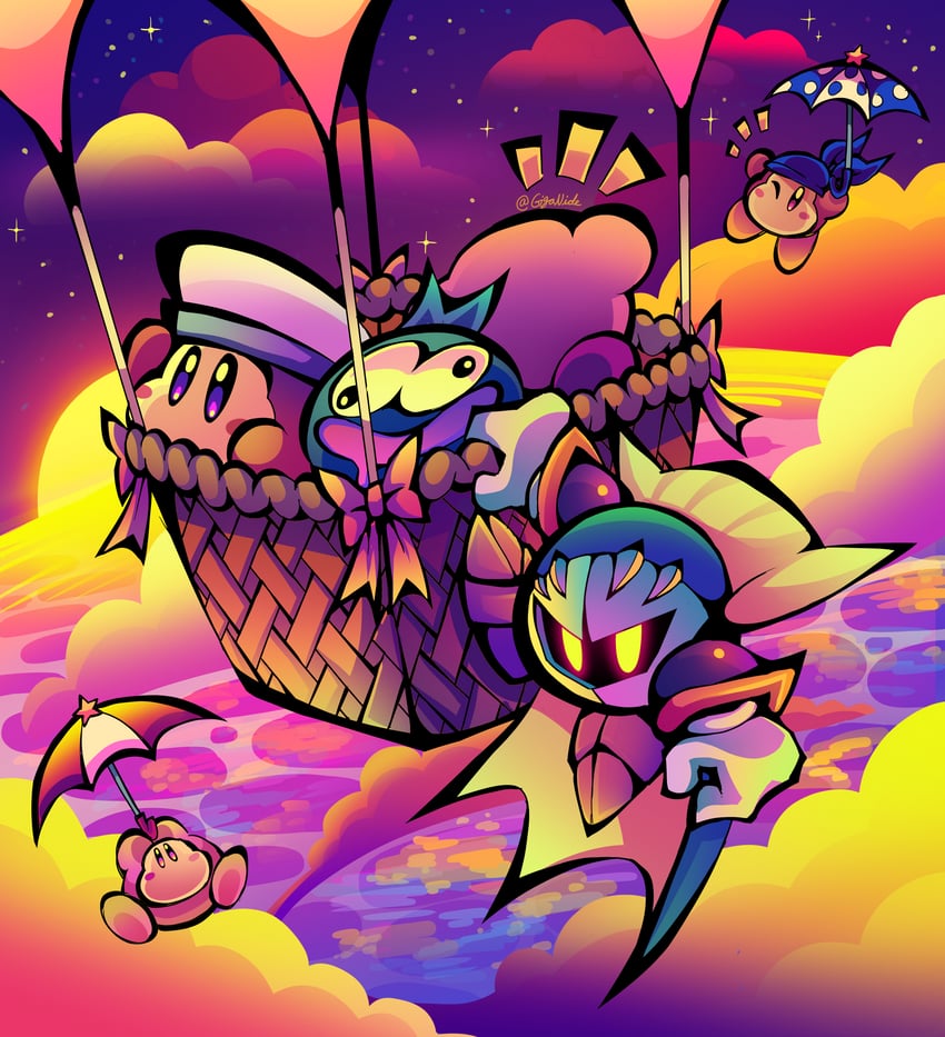 kirby, meta knight, waddle dee, bandana waddle dee, and sailor waddle dee (kirby) drawn by giganide