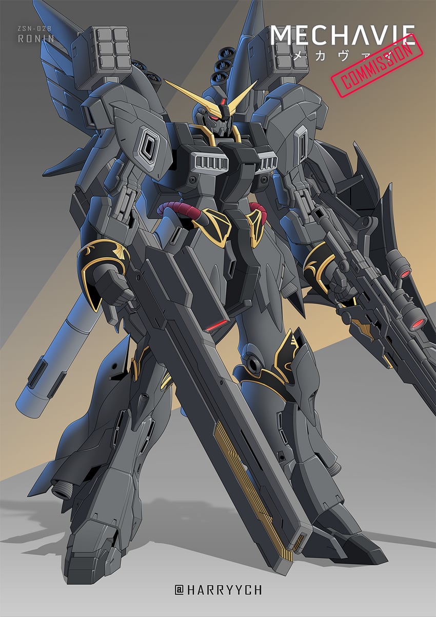 unicorn gundam and sinanju (original and 2 more) drawn by harryych