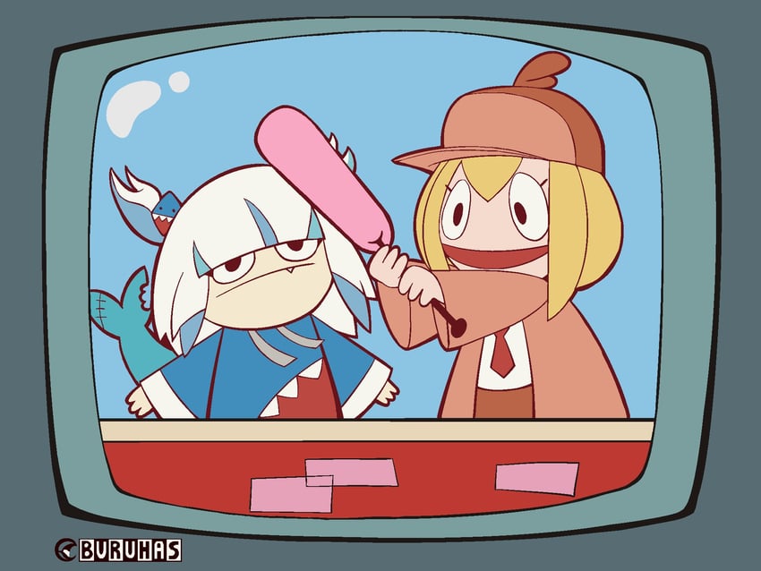 gawr gura and watson amelia (hololive and 2 more) drawn by buruhas