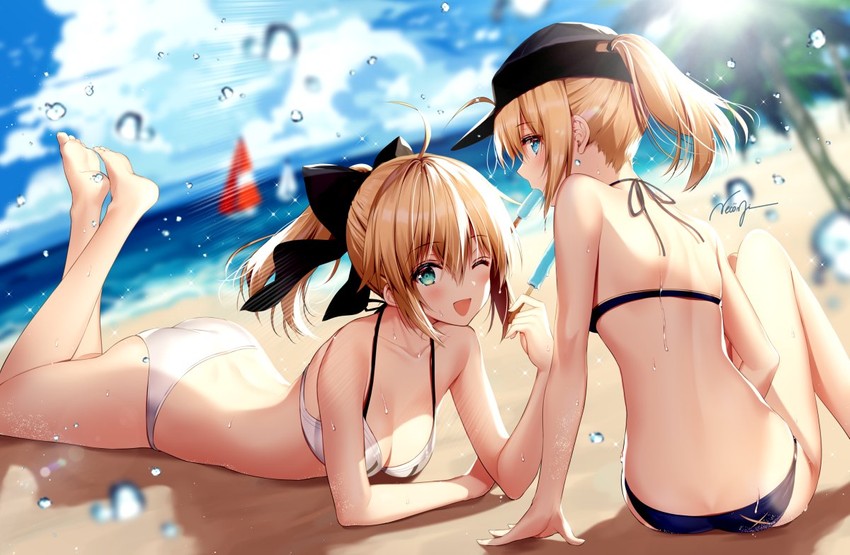artoria pendragon, saber lily, and mysterious heroine x (fate and 1 more) drawn by necomi