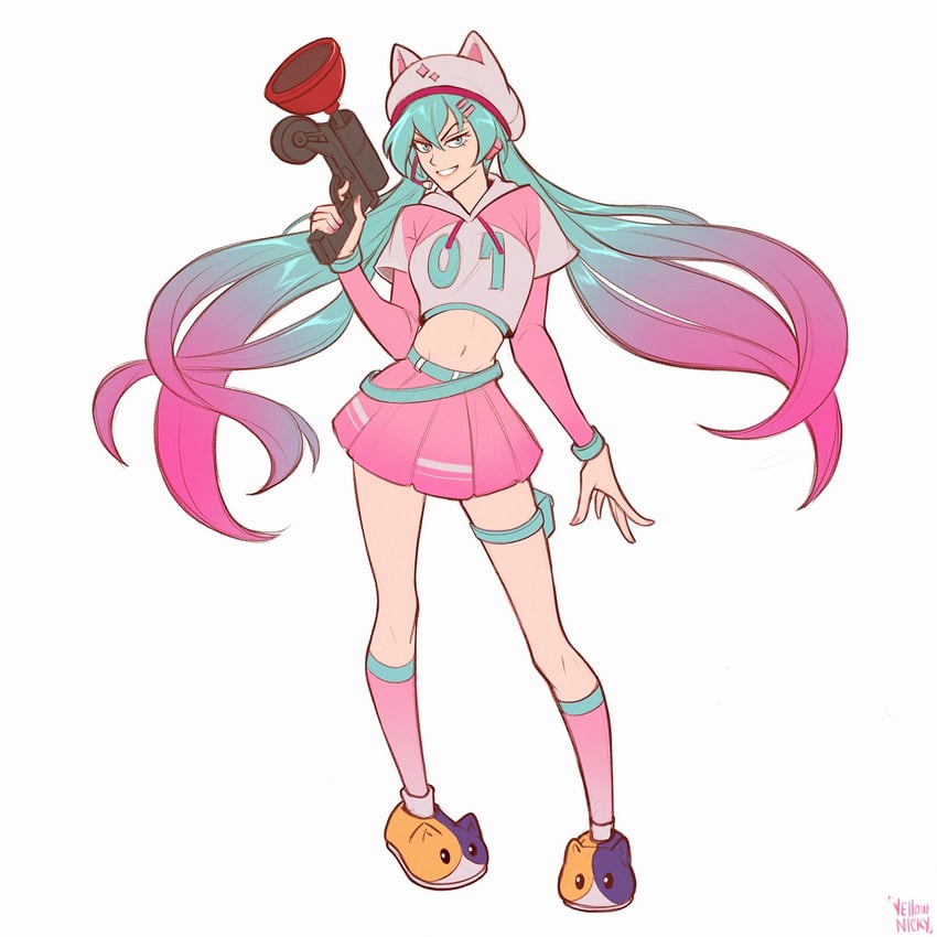 hatsune miku and neko hatsune miku (vocaloid and 1 more) drawn by yellow_nicky