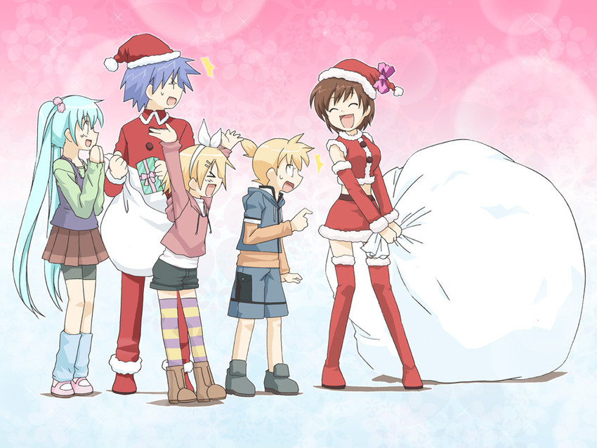 hatsune miku, kagamine rin, kagamine len, kaito, and meiko (vocaloid) drawn by ichika_asatsuki