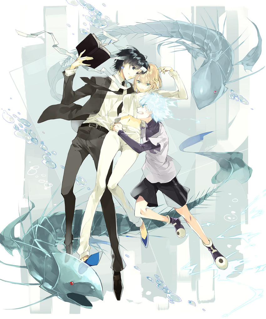 killua zoldyck, kurapika, and chrollo lucilfer (hunter x hunter) drawn by hssno108