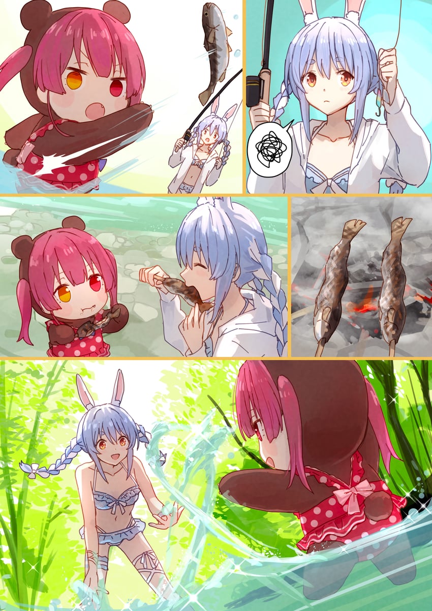houshou marine, usada pekora, and houshou kumarine (hololive) drawn by yami_ara