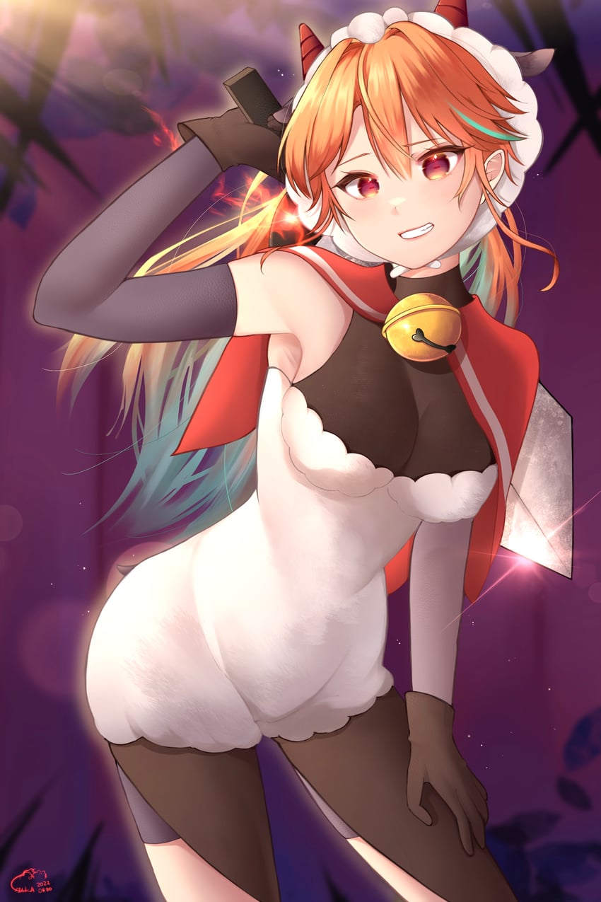 takanashi kiara and the lamb (hololive and 2 more) drawn by maka_aratame