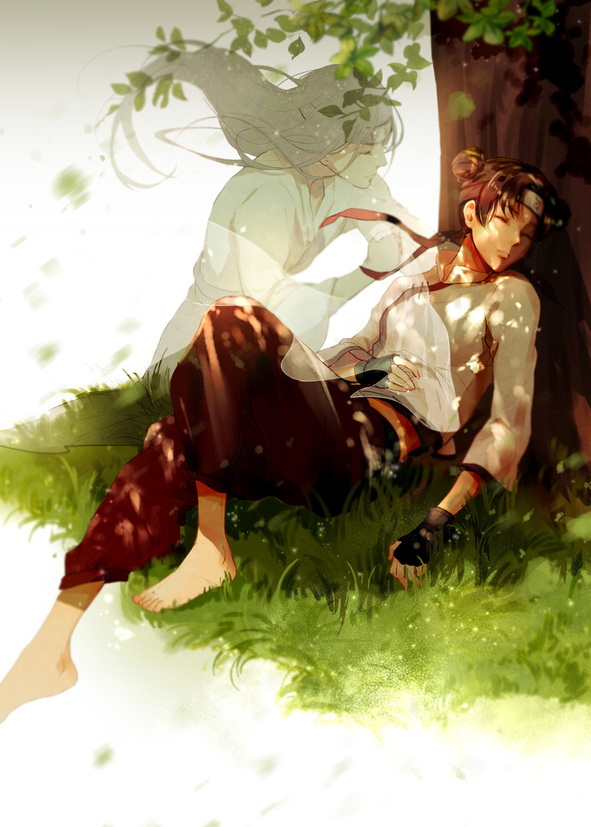 tenten and hyuuga neji (naruto and 1 more) drawn by moriya_moriya