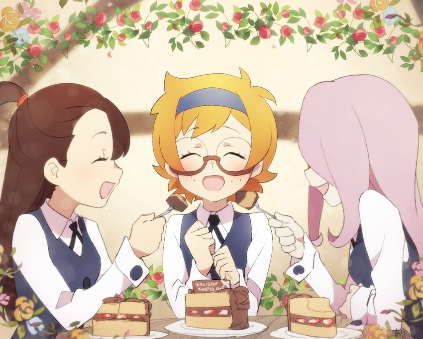 kagari atsuko, sucy manbavaran, and lotte jansson (little witch academia) drawn by arikindows10