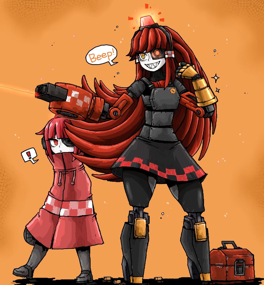 mimi-sentry and mini-sentry-chan (original and 1 more) drawn by octosoup