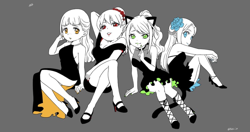yowai totoko, hashimoto nyaa, jyushimatsu's girlfriend, and flower fairy (osomatsu and 1 more) drawn by fukai_(yas_lions)