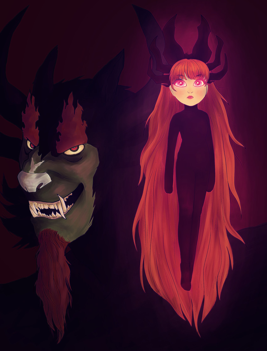 blossom and aku (powerpuff girls and 2 more) drawn by askura