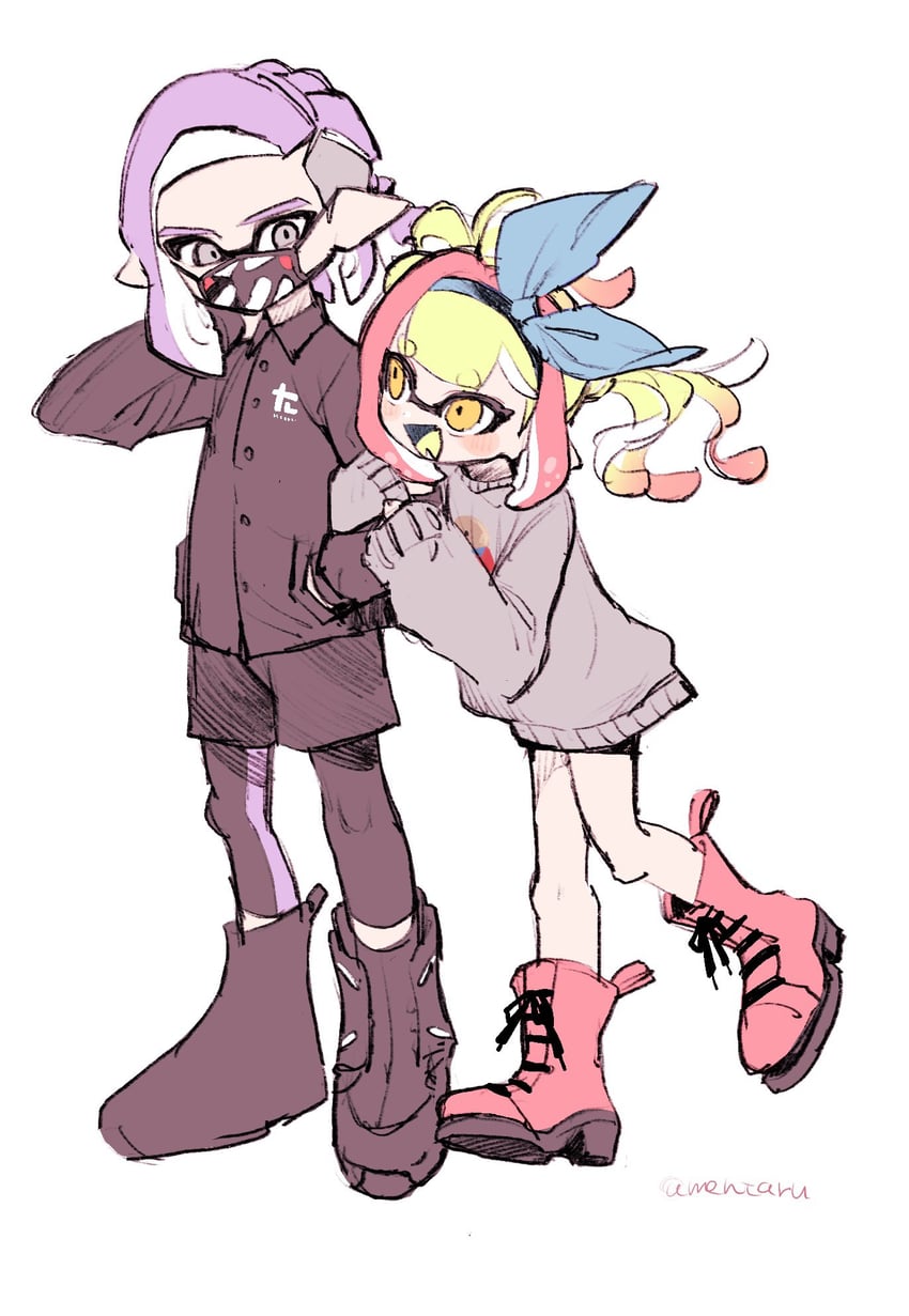 inkling player character, inkling girl, and inkling boy (splatoon) drawn by amezawa_koma