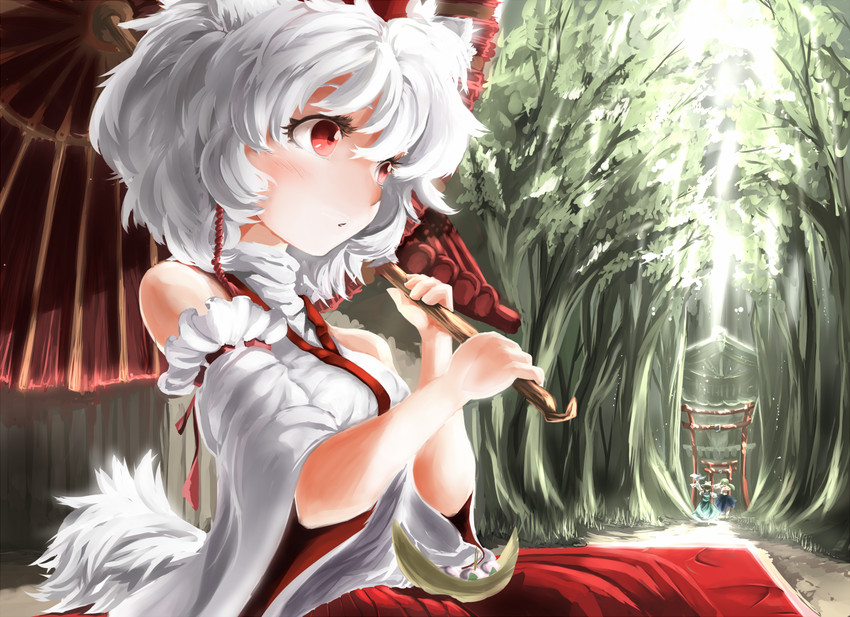 kochiya sanae, inubashiri momiji, and moriya suwako (touhou) drawn by shirorin_(ballet_girl's)