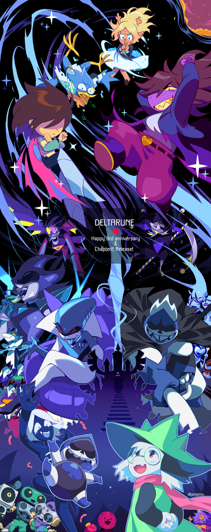 kris, susie, ralsei, noelle holiday, spamton g. spamton, and 20 more (deltarune) drawn by yojio_(2188)