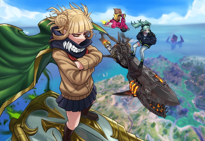 inugami korone, toga himiko, and rebecca (hololive and 4 more) drawn by unusualpie