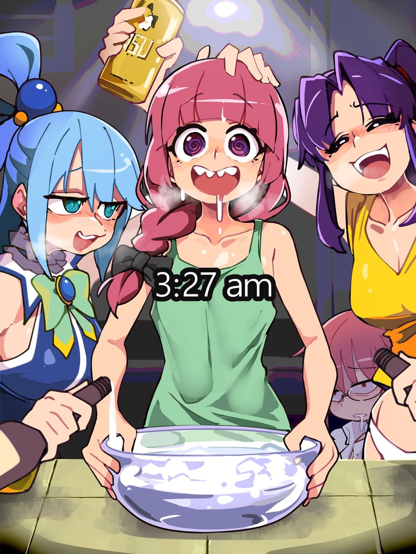 aqua, hiroi kikuri, katsuragi misato, and kobayashi (neon genesis evangelion and 3 more) drawn by bongfill