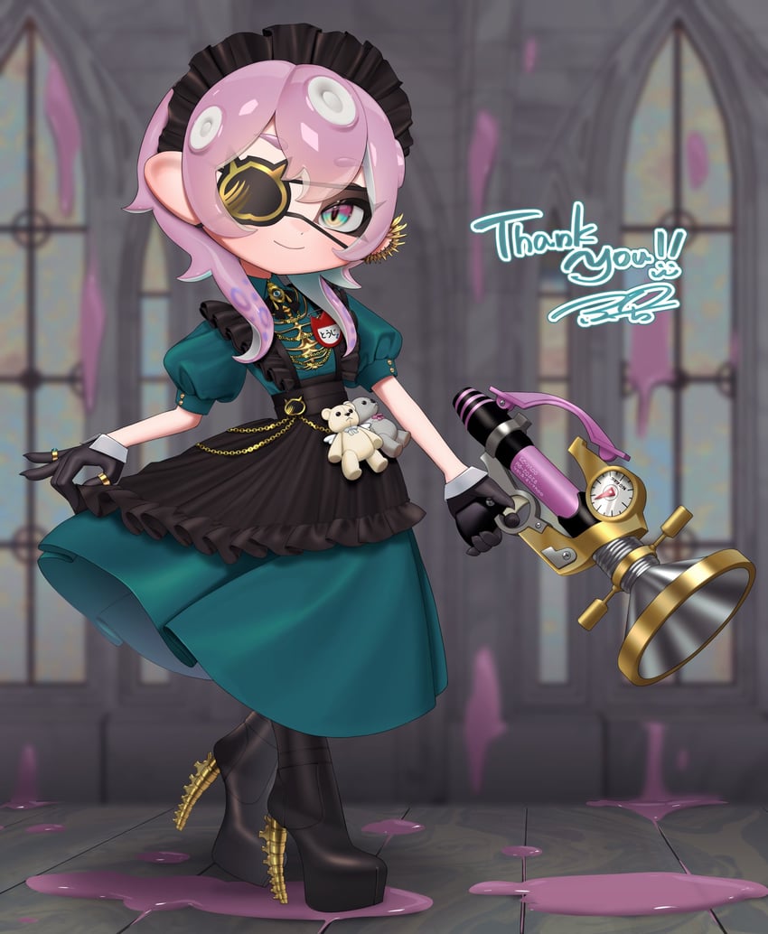 octoling player character and octoling girl (splatoon) drawn by puchiman