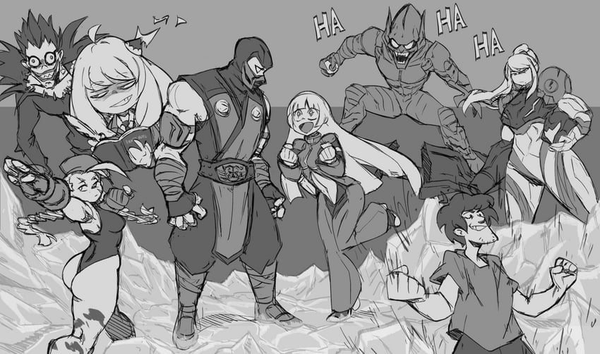 samus aran, anya, cammy white, kula diamond, ryuk, and 4 more (street fighter and 12 more) drawn by mechapen