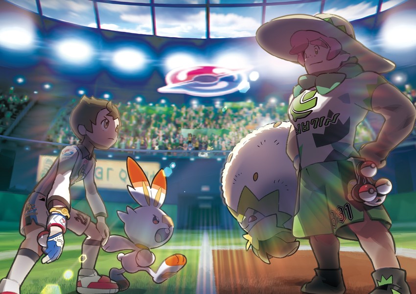 scorbunny, victor, milo, and eldegoss (pokemon and 1 more) drawn by sugimori_ken