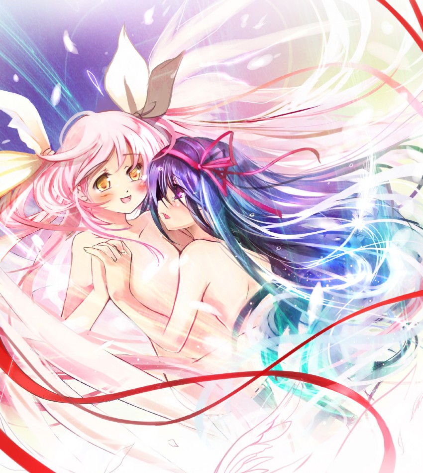 akemi homura, kaname madoka, and ultimate madoka (mahou shoujo madoka magica) drawn by fuyouchu