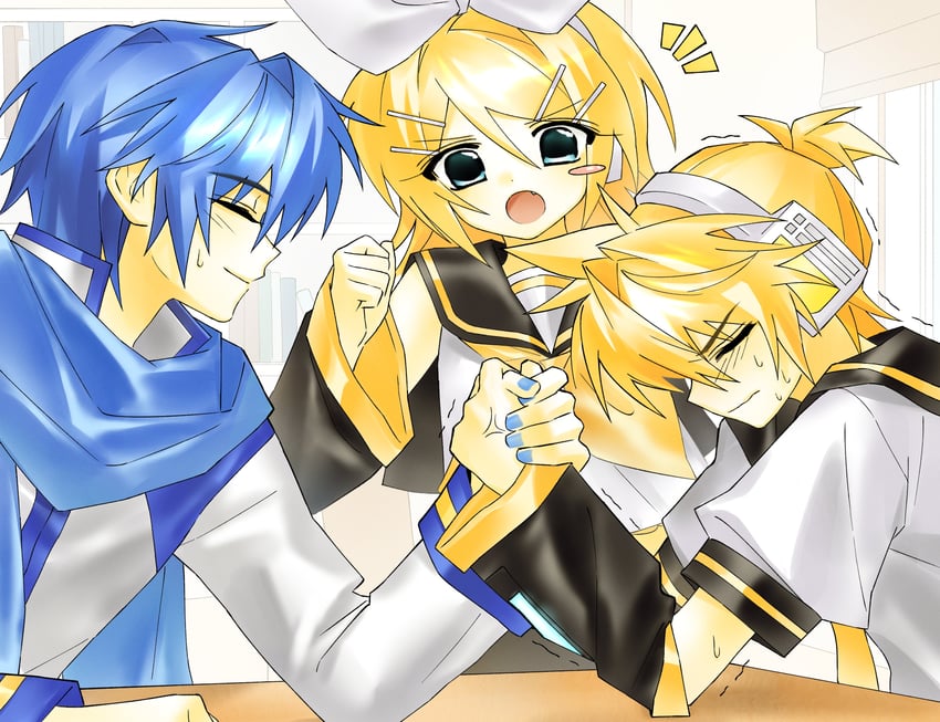 kagamine rin, kagamine len, and kaito (vocaloid) drawn by hynn0x_x