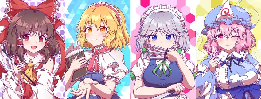 hakurei reimu, izayoi sakuya, alice margatroid, and saigyouji yuyuko (touhou and 1 more) drawn by kaoling