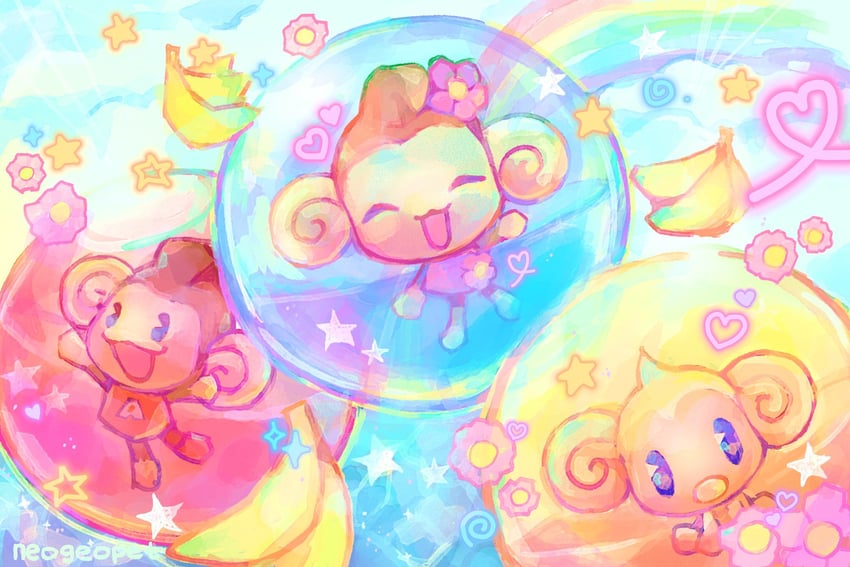 aiai, meemee, and baby (super monkey ball) drawn by neogeopet