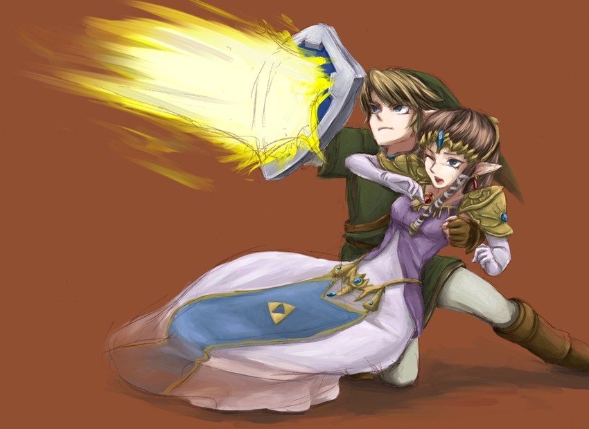 link and princess zelda (the legend of zelda and 1 more) drawn by chikuwa_(rinka)
