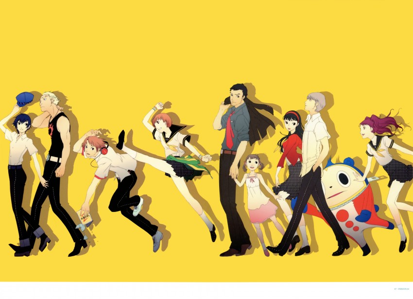 narukami yu, shirogane naoto, satonaka chie, kujikawa rise, amagi yukiko, and 5 more (persona and 1 more) drawn by soejima_shigenori