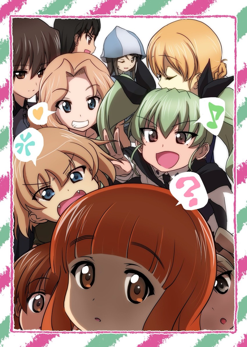 nishizumi miho, darjeeling, nishizumi maho, anchovy, takebe saori, and 5 more (girls und panzer) drawn by kohinore