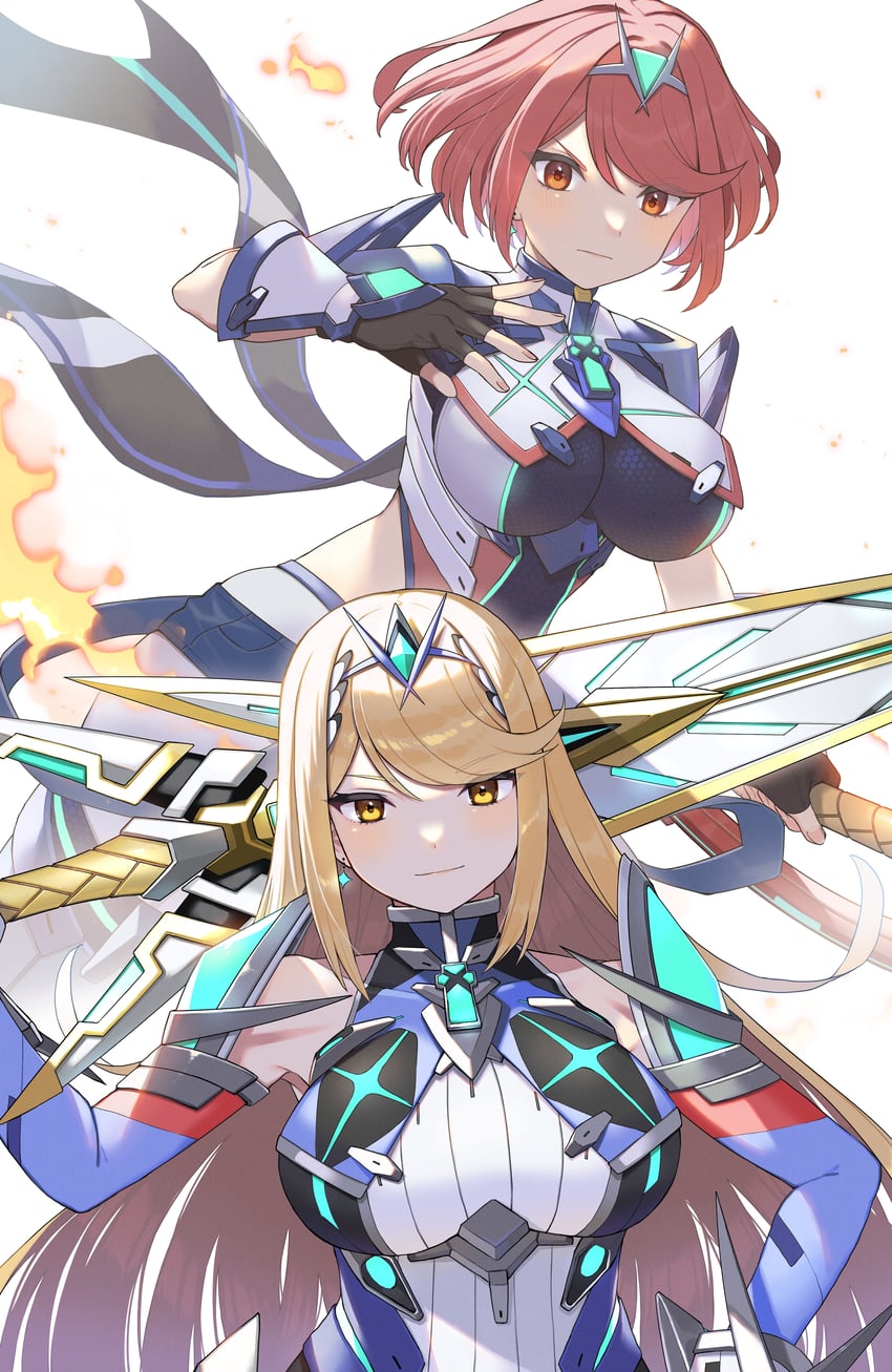 pyra and mythra (xenoblade chronicles and 2 more) drawn by kinagi_(3307377)