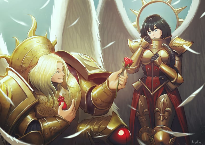adepta sororitas, sanguinius, and saint celestine (warhammer 40k) drawn by lutherniel
